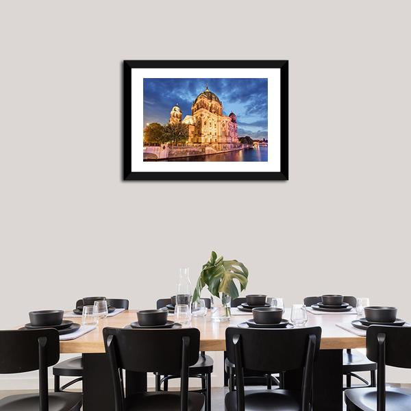 Berlin Cathedral At Night Canvas Wall Art-3 Horizontal-Gallery Wrap-25" x 16"-Tiaracle