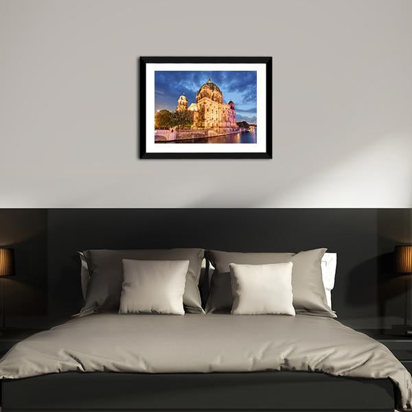 Berlin Cathedral At Night Canvas Wall Art-3 Horizontal-Gallery Wrap-25" x 16"-Tiaracle