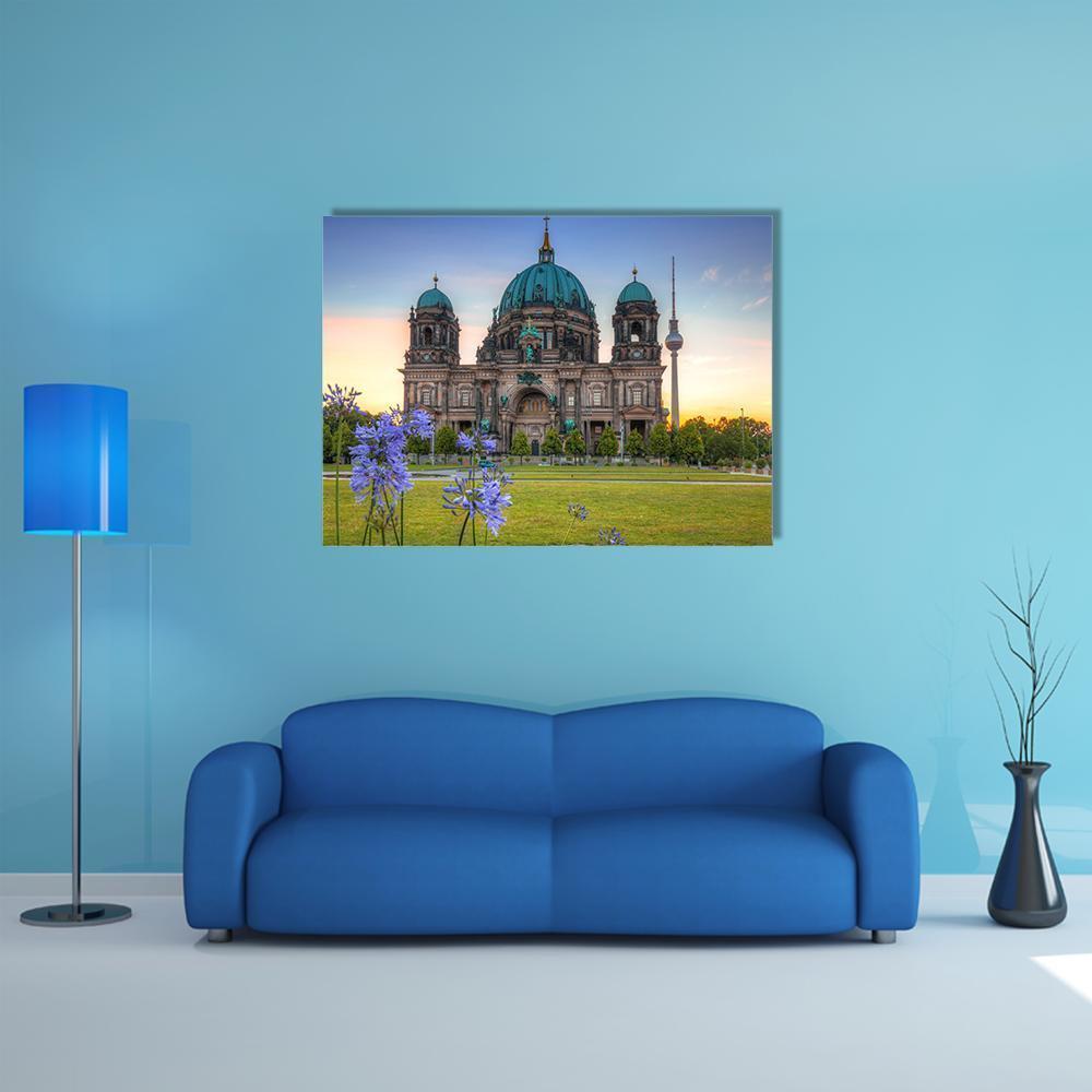 Berlin Cathedral At Sunrise Canvas Wall Art-5 Horizontal-Gallery Wrap-22" x 12"-Tiaracle