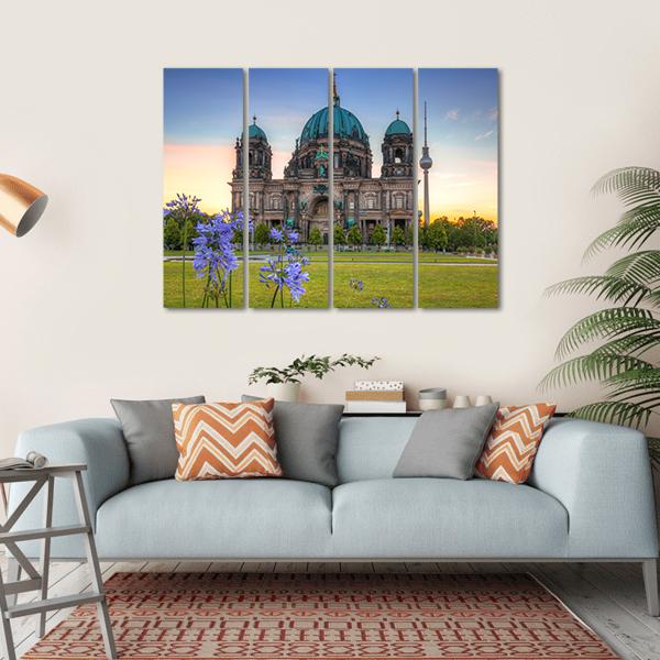 Berlin Cathedral At Sunrise Canvas Wall Art-4 Horizontal-Gallery Wrap-34" x 24"-Tiaracle