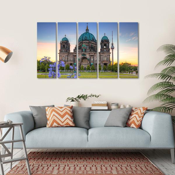 Berlin Cathedral At Sunrise Canvas Wall Art-5 Horizontal-Gallery Wrap-22" x 12"-Tiaracle