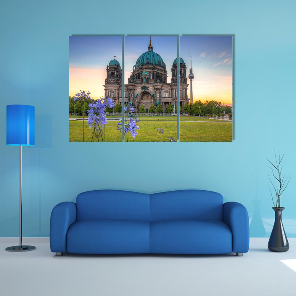 Berlin Cathedral At Sunrise Canvas Wall Art-3 Horizontal-Gallery Wrap-37" x 24"-Tiaracle