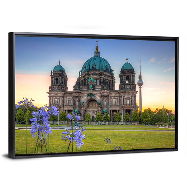 Berlin Cathedral At Sunrise Canvas Wall Art-3 Horizontal-Gallery Wrap-25" x 16"-Tiaracle