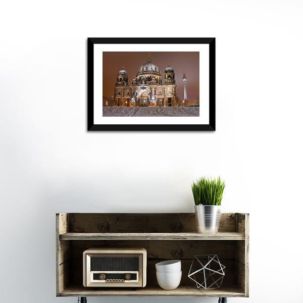 Berlin Cathedral In Winter Canvas Wall Art-1 Piece-Framed Print-20" x 16"-Tiaracle
