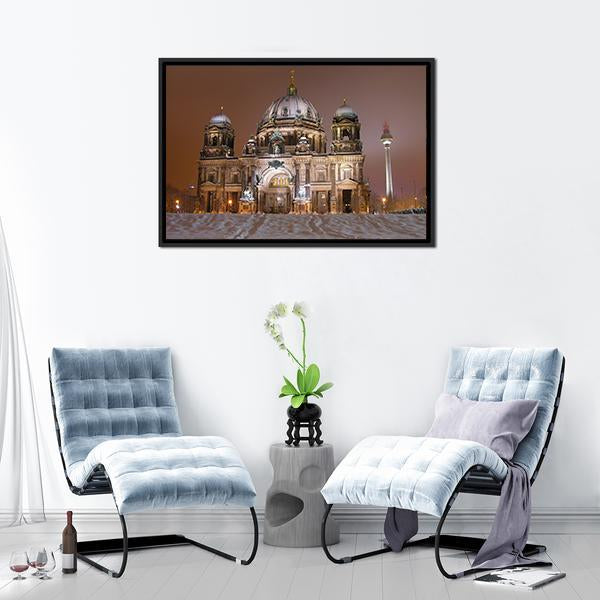 Berlin Cathedral In Winter Canvas Wall Art-3 Horizontal-Gallery Wrap-25" x 16"-Tiaracle