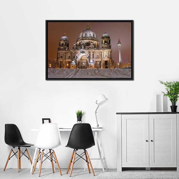 Berlin Cathedral In Winter Canvas Wall Art-3 Horizontal-Gallery Wrap-25" x 16"-Tiaracle