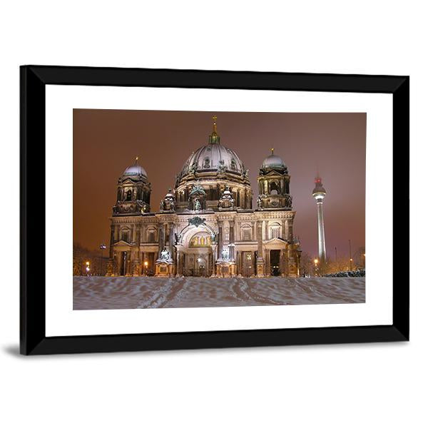 Berlin Cathedral In Winter Canvas Wall Art-3 Horizontal-Gallery Wrap-25" x 16"-Tiaracle