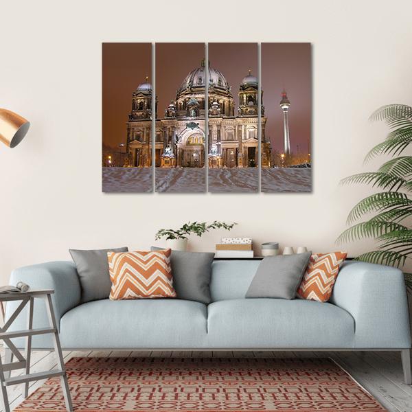 Berlin Cathedral In Winter Canvas Wall Art-4 Horizontal-Gallery Wrap-34" x 24"-Tiaracle