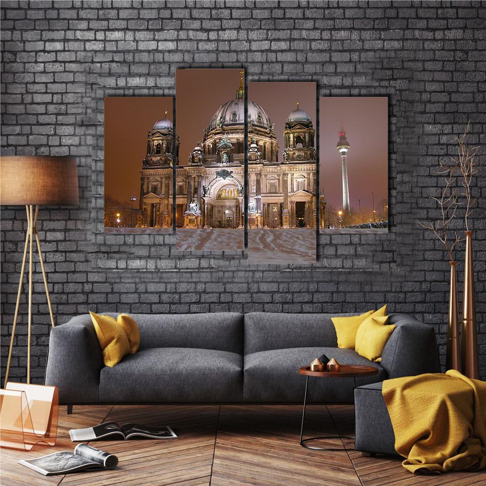 Berlin Cathedral In Winter Canvas Wall Art-4 Pop-Gallery Wrap-50&quot; x 32&quot;-Tiaracle