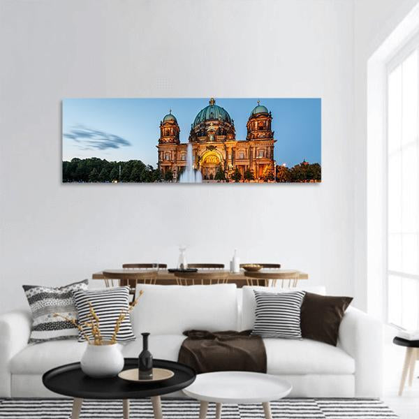 Berliner Dom &amp; Fountain Panoramic Canvas Wall Art-1 Piece-36&quot; x 12&quot;-Tiaracle