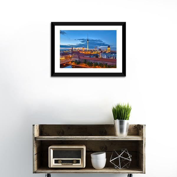 Berlin City Skyline Canvas Wall Art-1 Piece-Framed Print-20&quot; x 16&quot;-Tiaracle