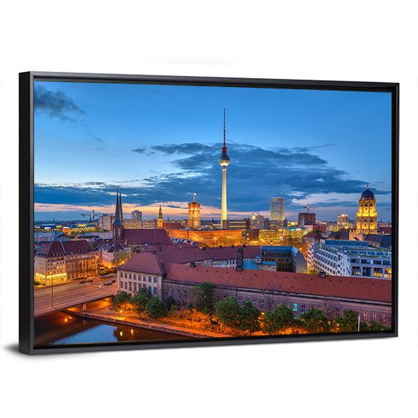 Berlin City Skyline Canvas Wall Art-3 Horizontal-Gallery Wrap-25&quot; x 16&quot;-Tiaracle