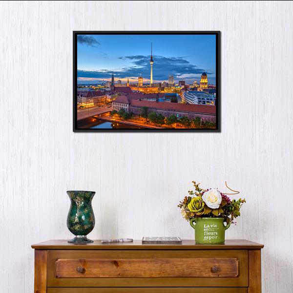 Berlin City Skyline Canvas Wall Art-1 Piece-Floating Frame-24&quot; x 16&quot;-Tiaracle