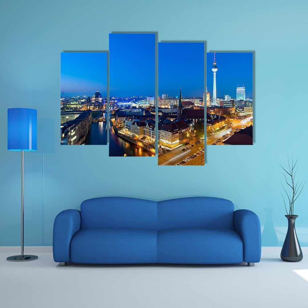 Berlin Cityscape Canvas Wall Art-4 Pop-Gallery Wrap-50&quot; x 32&quot;-Tiaracle