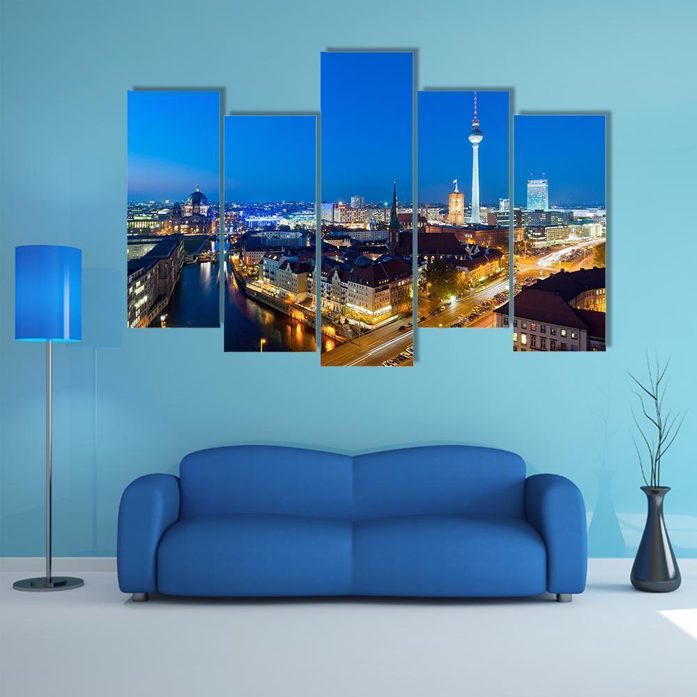 Berlin Cityscape Canvas Wall Art-5 Pop-Gallery Wrap-47&quot; x 32&quot;-Tiaracle