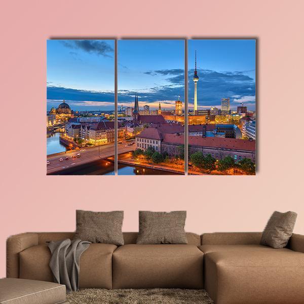 Berlin City Skyline Canvas Wall Art-3 Horizontal-Gallery Wrap-37&quot; x 24&quot;-Tiaracle