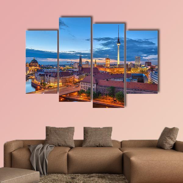Berlin City Skyline Canvas Wall Art-4 Pop-Gallery Wrap-50&quot; x 32&quot;-Tiaracle