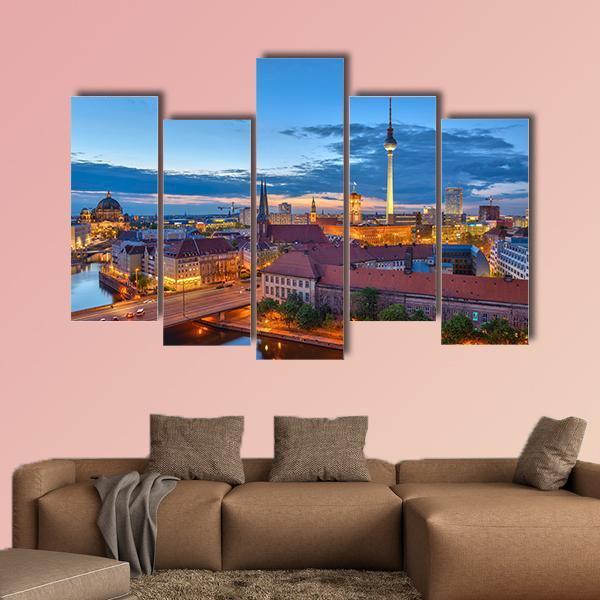Berlin City Skyline Canvas Wall Art-5 Pop-Gallery Wrap-47&quot; x 32&quot;-Tiaracle
