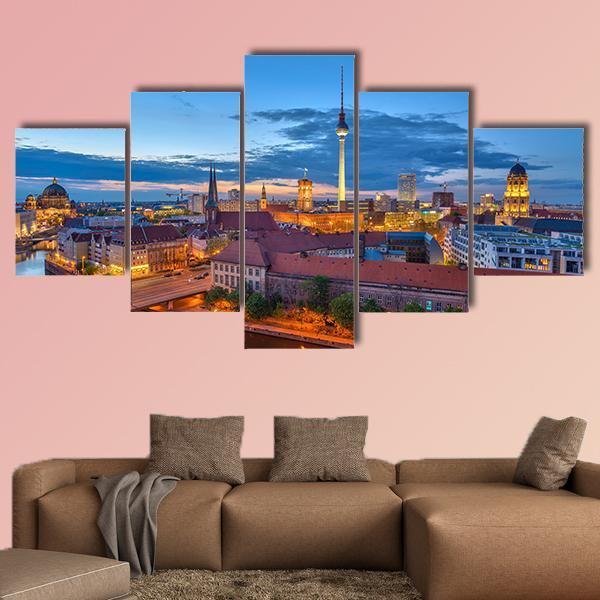 Berlin City Skyline Canvas Wall Art-5 Star-Gallery Wrap-62&quot; x 32&quot;-Tiaracle