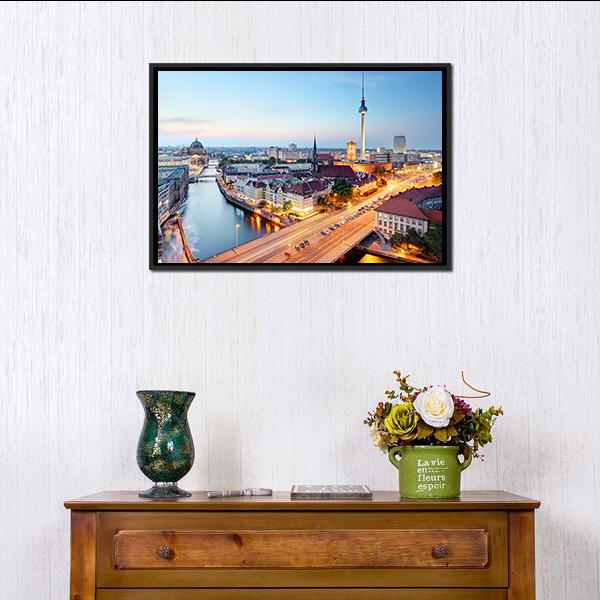 Berlin Skyline Canvas Wall Art-1 Piece-Floating Frame-24&quot; x 16&quot;-Tiaracle