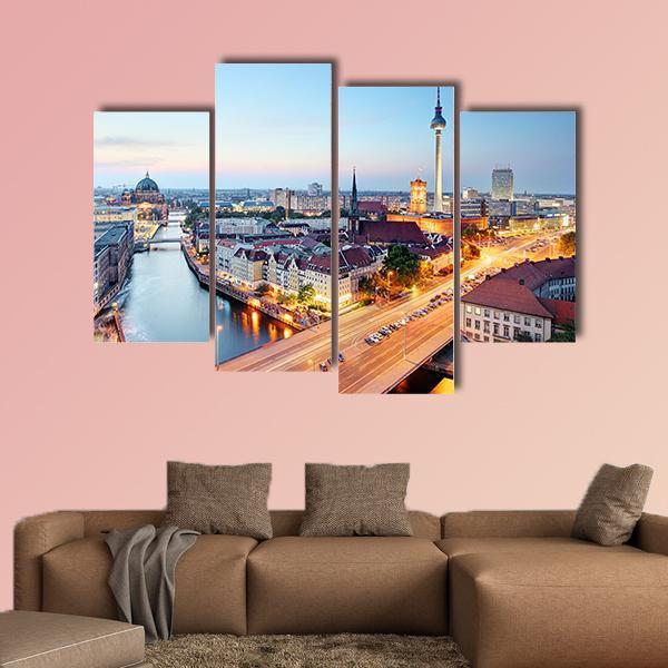 Berlin Skyline Canvas Wall Art-4 Pop-Gallery Wrap-50&quot; x 32&quot;-Tiaracle