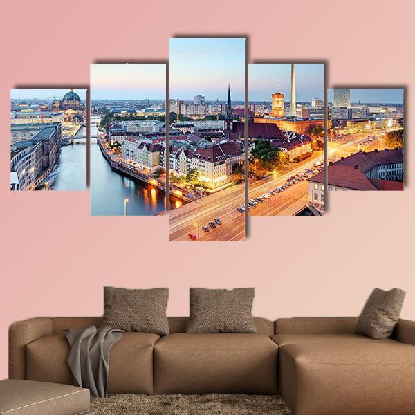 Berlin Skyline Canvas Wall Art-5 Star-Gallery Wrap-62&quot; x 32&quot;-Tiaracle