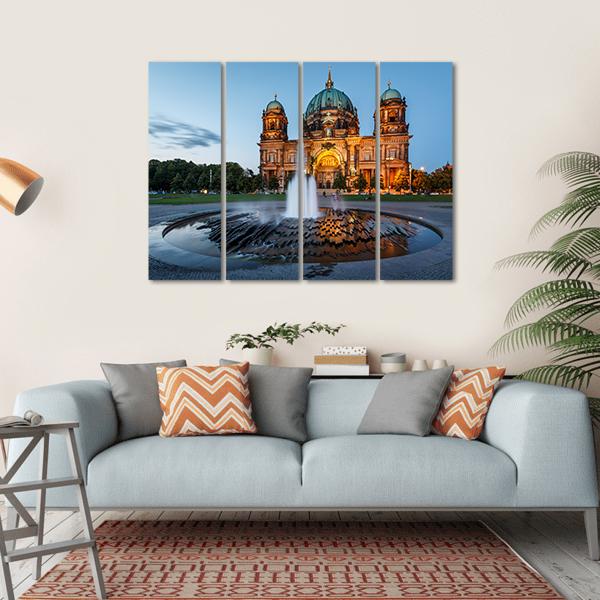 Berliner Dom &amp; Fountain Canvas Wall Art-4 Horizontal-Gallery Wrap-34" x 24"-Tiaracle