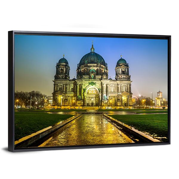 Berliner Dom At Night Canvas Wall Art-3 Horizontal-Gallery Wrap-25" x 16"-Tiaracle