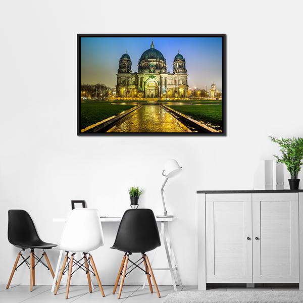 Berliner Dom At Night Canvas Wall Art-3 Horizontal-Gallery Wrap-25" x 16"-Tiaracle