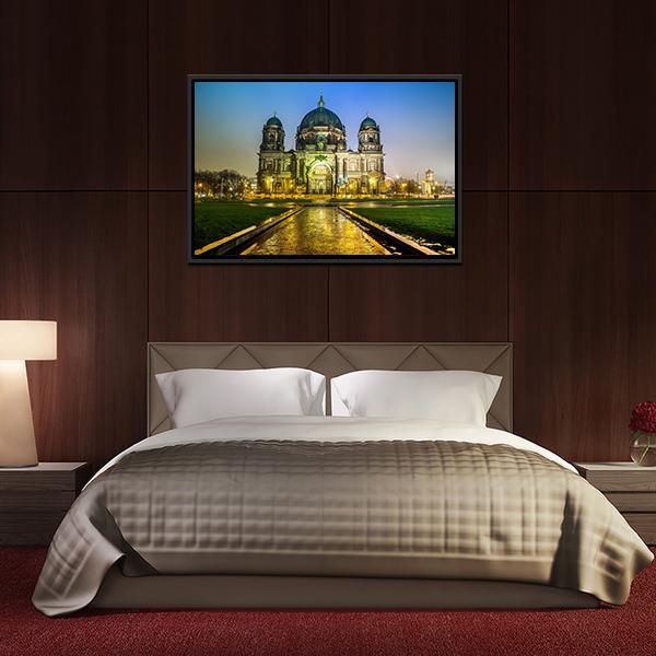 Berliner Dom At Night Canvas Wall Art-3 Horizontal-Gallery Wrap-25" x 16"-Tiaracle
