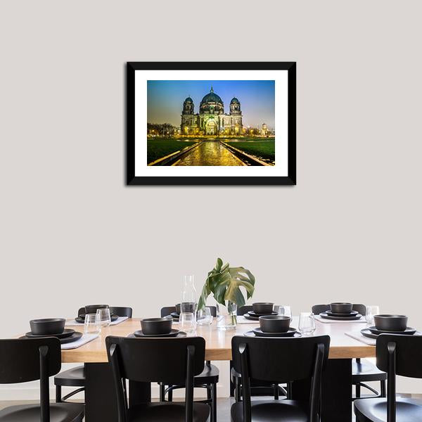 Berliner Dom At Night Canvas Wall Art-3 Horizontal-Gallery Wrap-25" x 16"-Tiaracle