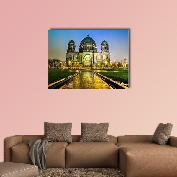 Berliner Dom At Night Canvas Wall Art-1 Piece-Gallery Wrap-48" x 32"-Tiaracle
