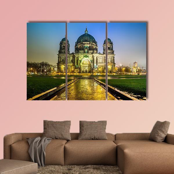 Berliner Dom At Night Canvas Wall Art-3 Horizontal-Gallery Wrap-37" x 24"-Tiaracle