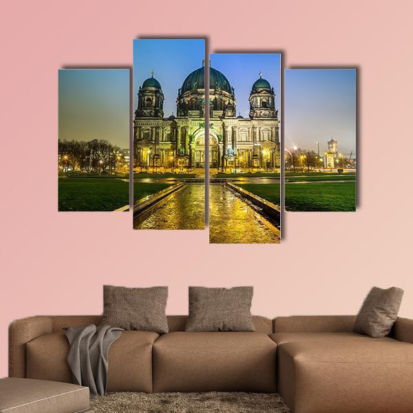 Berliner Dom At Night Canvas Wall Art-4 Pop-Gallery Wrap-50&quot; x 32&quot;-Tiaracle