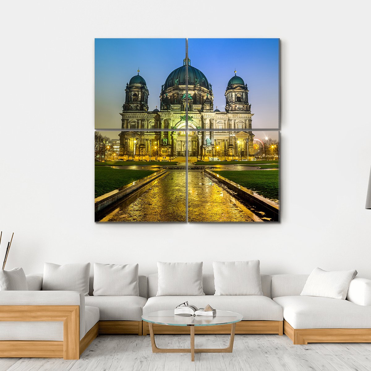 Berliner Dom At Night Canvas Wall Art-4 Square-Gallery Wrap-17" x 17"-Tiaracle