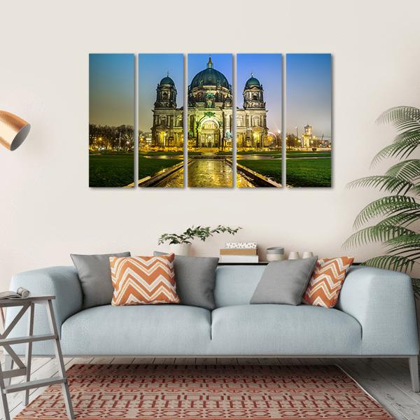 Berliner Dom At Night Canvas Wall Art-5 Horizontal-Gallery Wrap-22" x 12"-Tiaracle