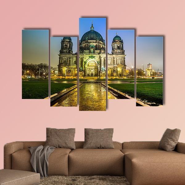 Berliner Dom At Night Canvas Wall Art-5 Pop-Gallery Wrap-47&quot; x 32&quot;-Tiaracle