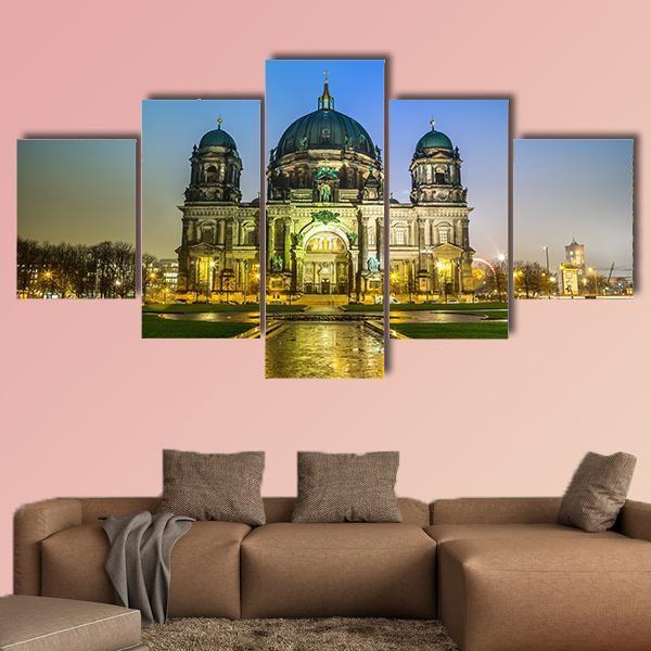 Berliner Dom At Night Canvas Wall Art-5 Star-Gallery Wrap-62&quot; x 32&quot;-Tiaracle