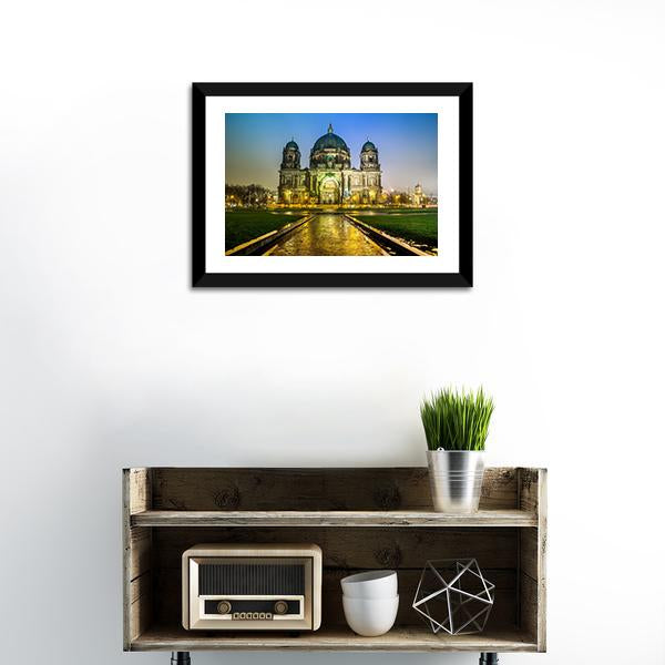 Berliner Dom At Night Canvas Wall Art-1 Piece-Framed Print-20&quot; x 16&quot;-Tiaracle