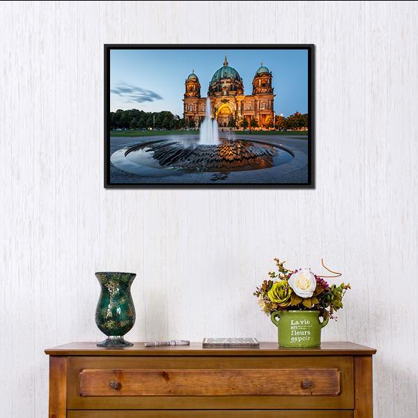 Berliner Dom &amp; Fountain Canvas Wall Art-1 Piece-Floating Frame-24&quot; x 16&quot;-Tiaracle