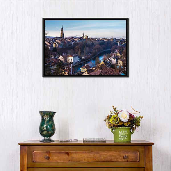 Bern Old City Canvas Wall Art-1 Piece-Floating Frame-24" x 16"-Tiaracle