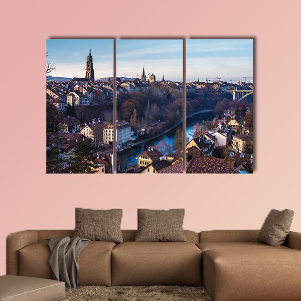 Bern Old City Canvas Wall Art-3 Horizontal-Gallery Wrap-37" x 24"-Tiaracle