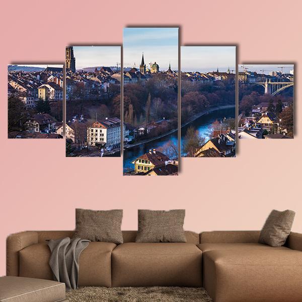 Bern Old City Canvas Wall Art-5 Star-Gallery Wrap-62" x 32"-Tiaracle