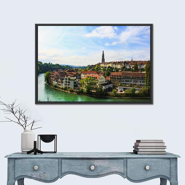Bern Old Town With River Canvas Wall Art-1 Piece-Floating Frame-24" x 16"-Tiaracle