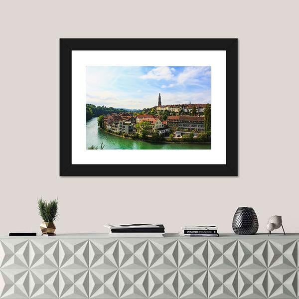 Bern Old Town With River Canvas Wall Art-1 Piece-Framed Print-20" x 16"-Tiaracle