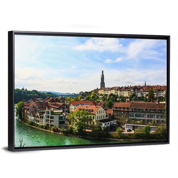 Bern Old Town With River Canvas Wall Art-3 Horizontal-Gallery Wrap-25" x 16"-Tiaracle