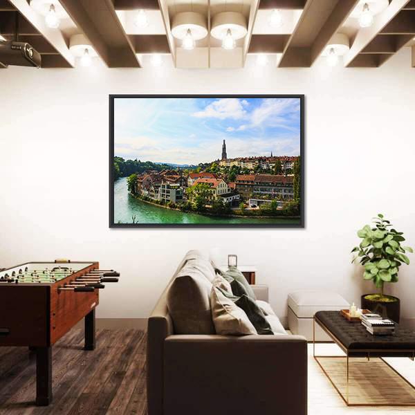 Bern Old Town With River Canvas Wall Art-3 Horizontal-Gallery Wrap-25" x 16"-Tiaracle