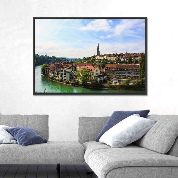 Bern Old Town With River Canvas Wall Art-3 Horizontal-Gallery Wrap-25" x 16"-Tiaracle