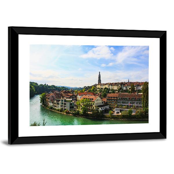 Bern Old Town With River Canvas Wall Art-3 Horizontal-Gallery Wrap-25" x 16"-Tiaracle