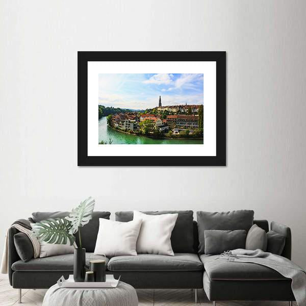 Bern Old Town With River Canvas Wall Art-3 Horizontal-Gallery Wrap-25" x 16"-Tiaracle